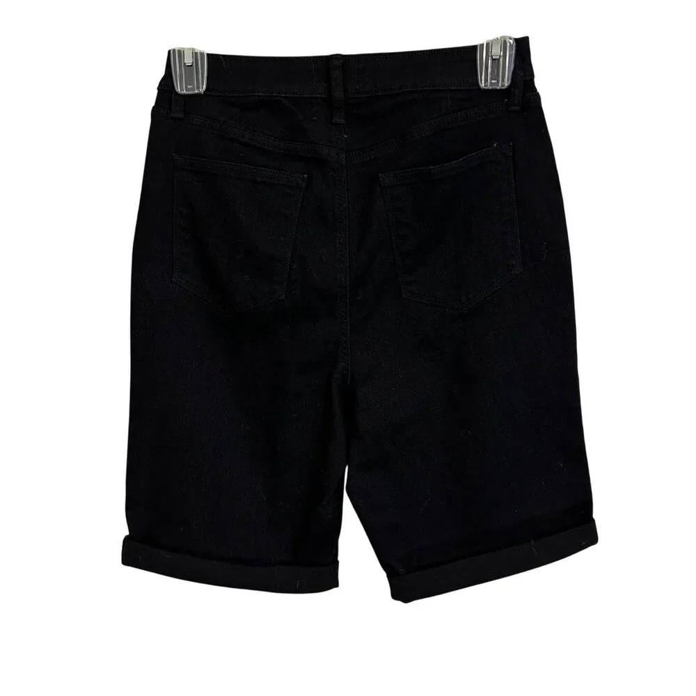 Sonoma Womens High Rise Black Denim Bermuda Shorts Size 12 Cotton Blend - Picture 2 of 9